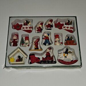 13 VTG Mervyn's Mini Wood Ornaments Christmas Tree Decor Lot Snowmen Santa Angel